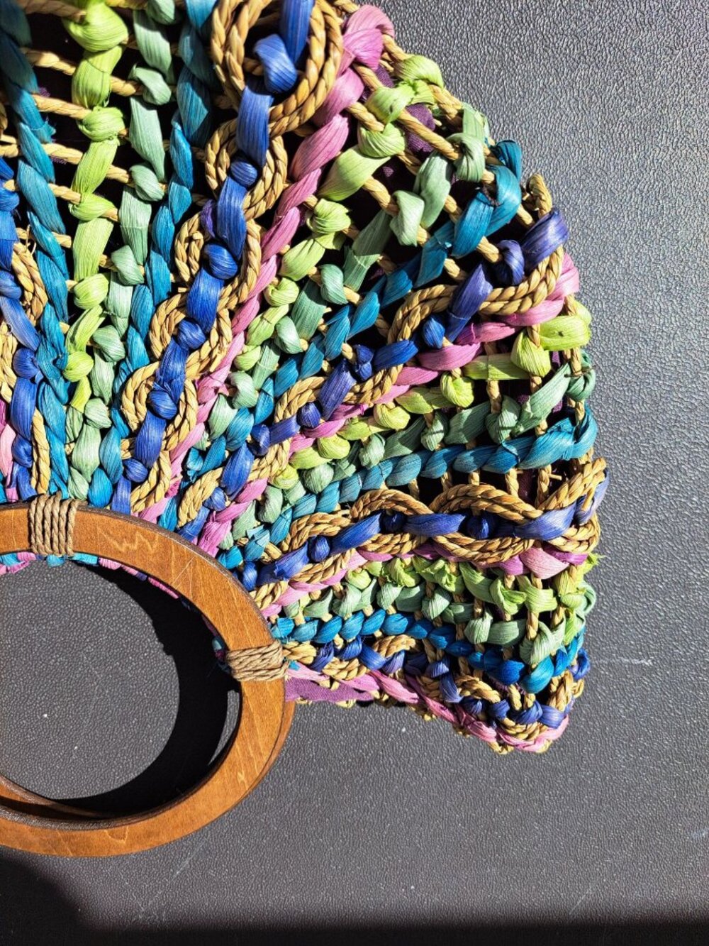 Cappelli Straworld Multicolor Straw Handbag Purse Wood Handle Rainbow Woven Tote - Picture 4 of 8